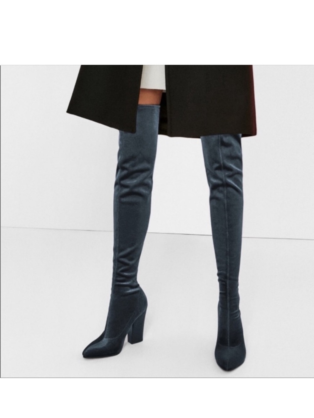 New Zara Thigh High Velvet Blue Boots Size 41